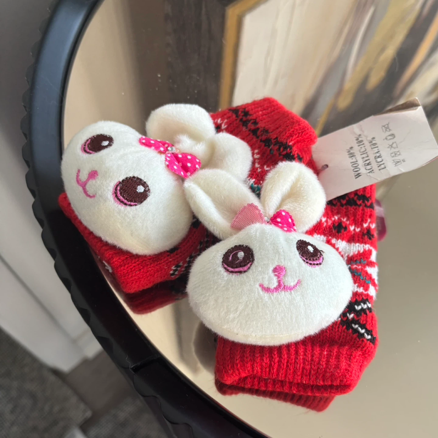 Red Bunny Mittens for Toddlers