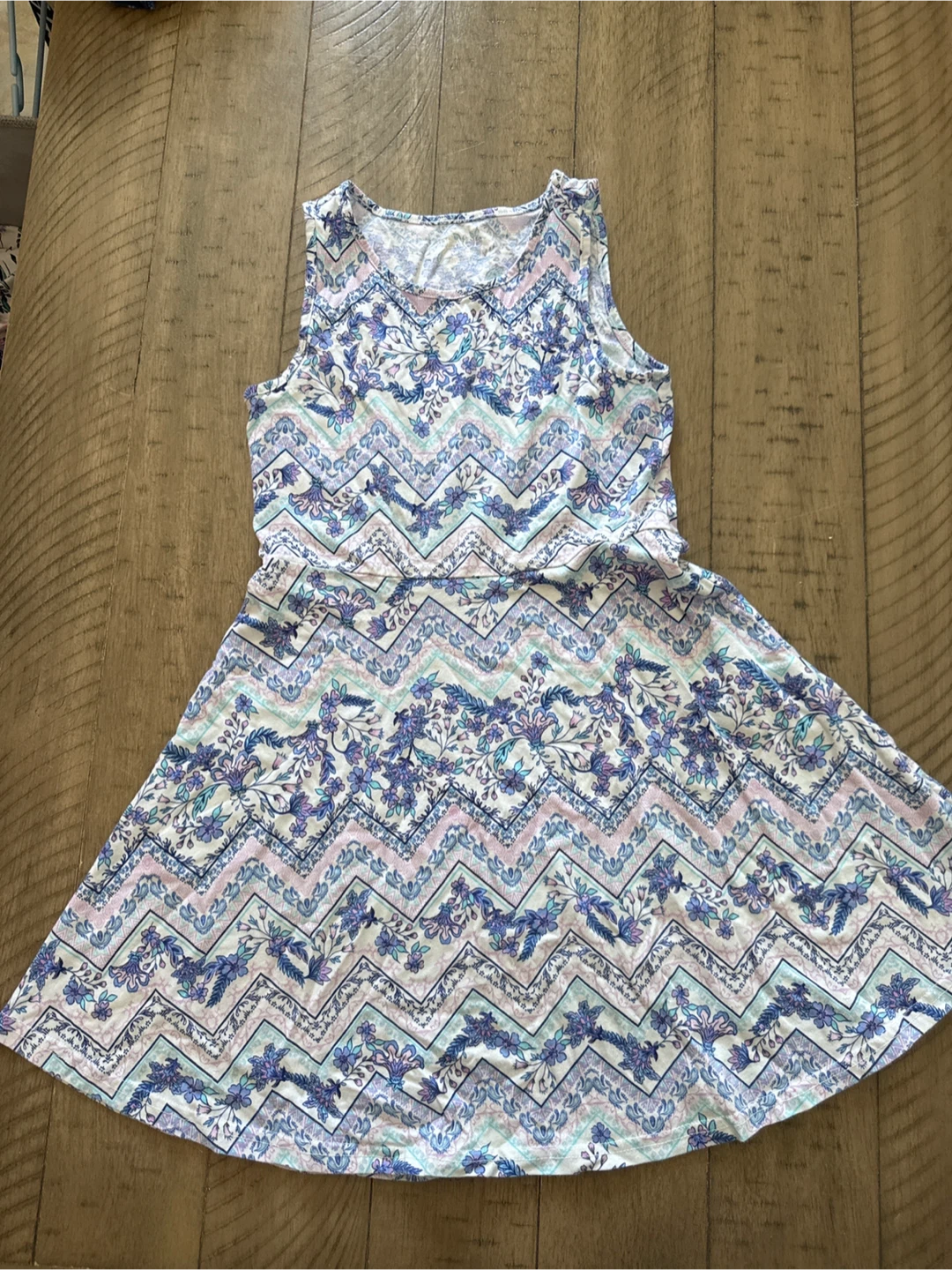 Girls Floral & Chevron Print Sleeveless Dress
