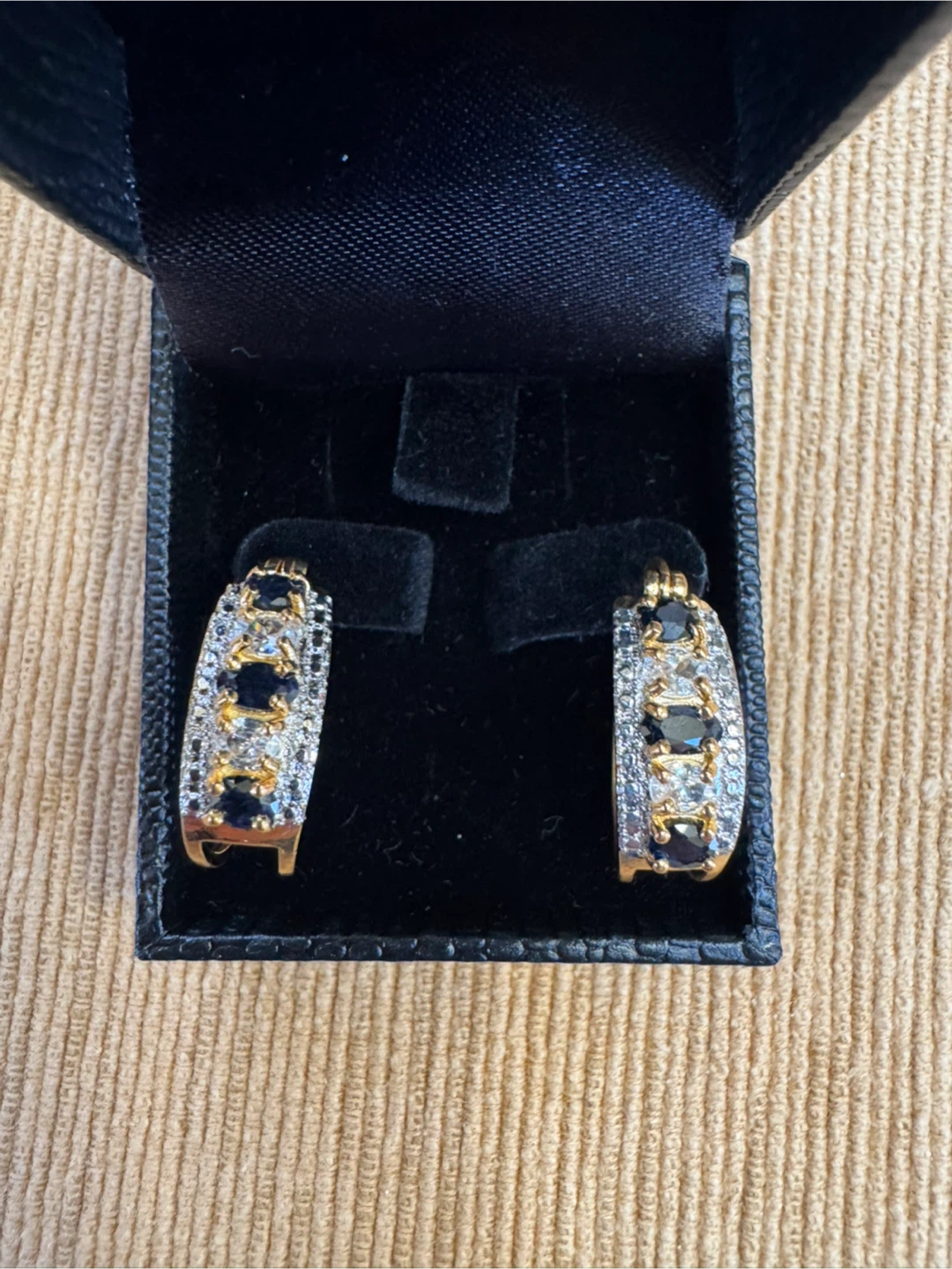 Gold Coast Hoop Earrings with Blue Stones