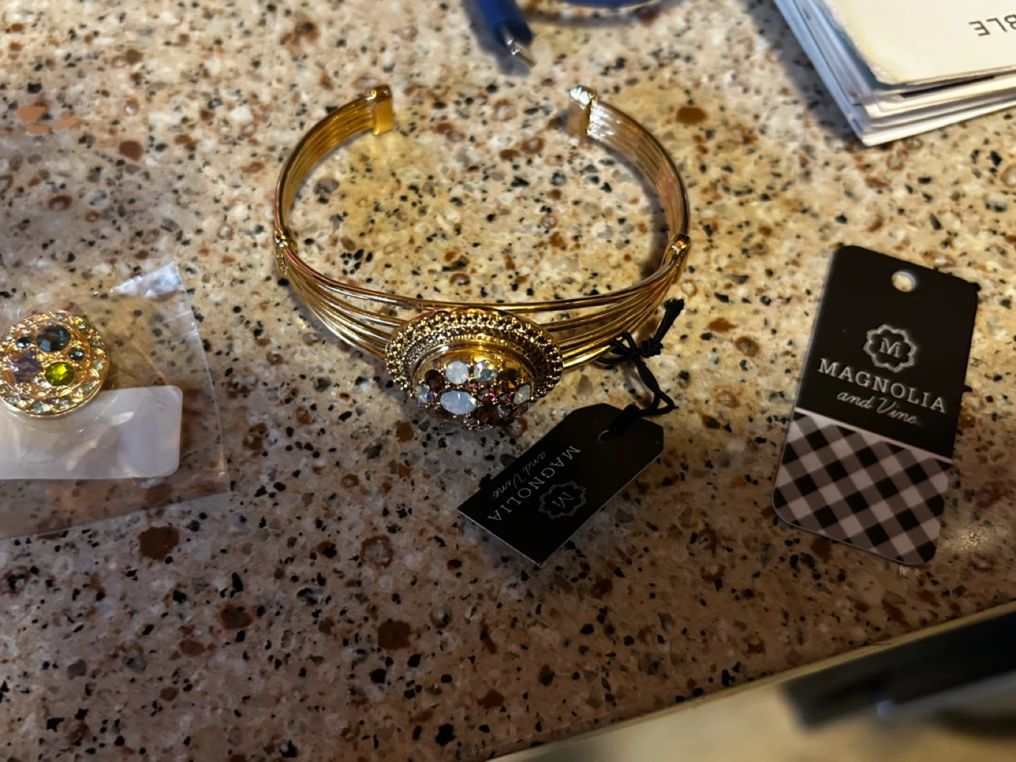 Magnolia and Vine Gold Tone Gemstone Bangle Bracelet