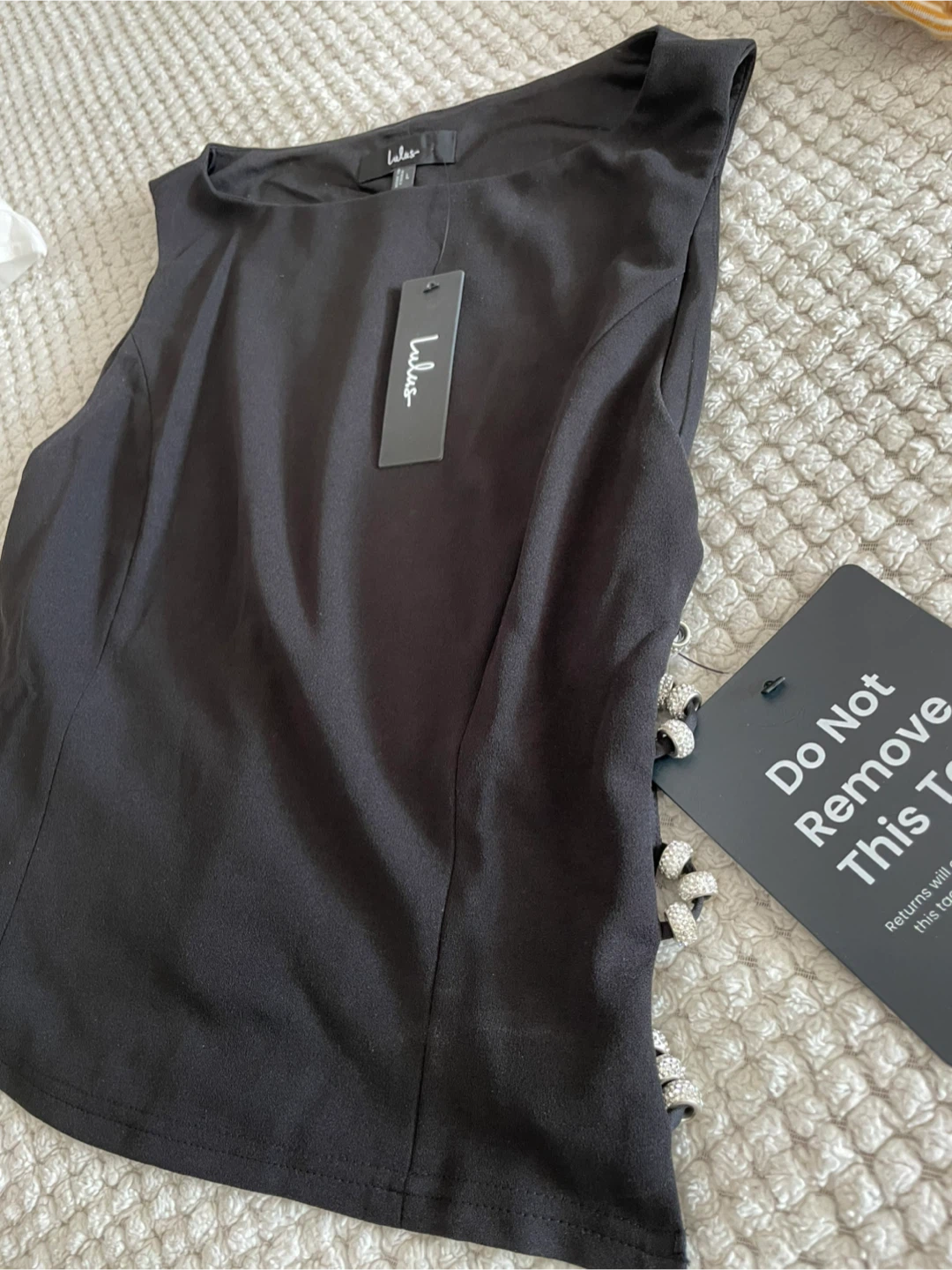 Lulus Black Embellished Cropped Tank Top Size L - photo 3