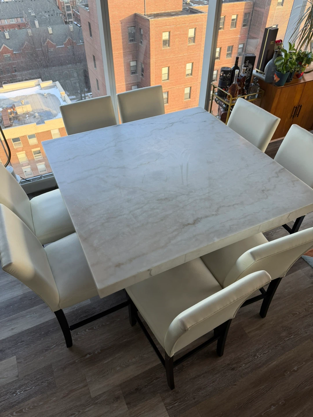 White Marble Dining Table with 8 Chairs - photo 2