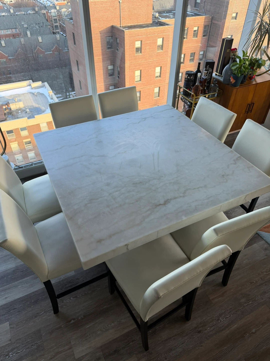 White Marble Dining Table with 8 Chairs