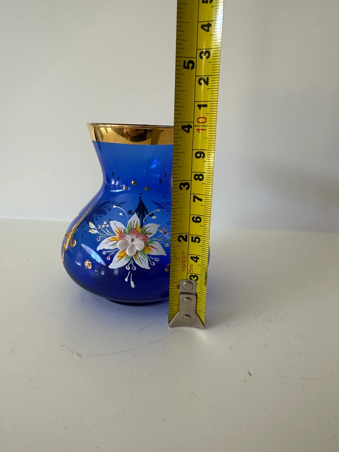 Vintage Italian  Cobalt Blue Hand Painted Glass Vase - photo 4