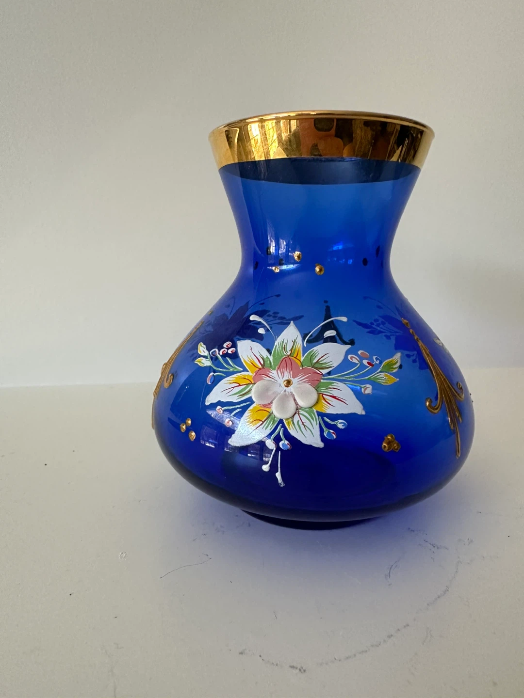 Vintage Italian  Cobalt Blue Hand Painted Glass Vase - photo 3