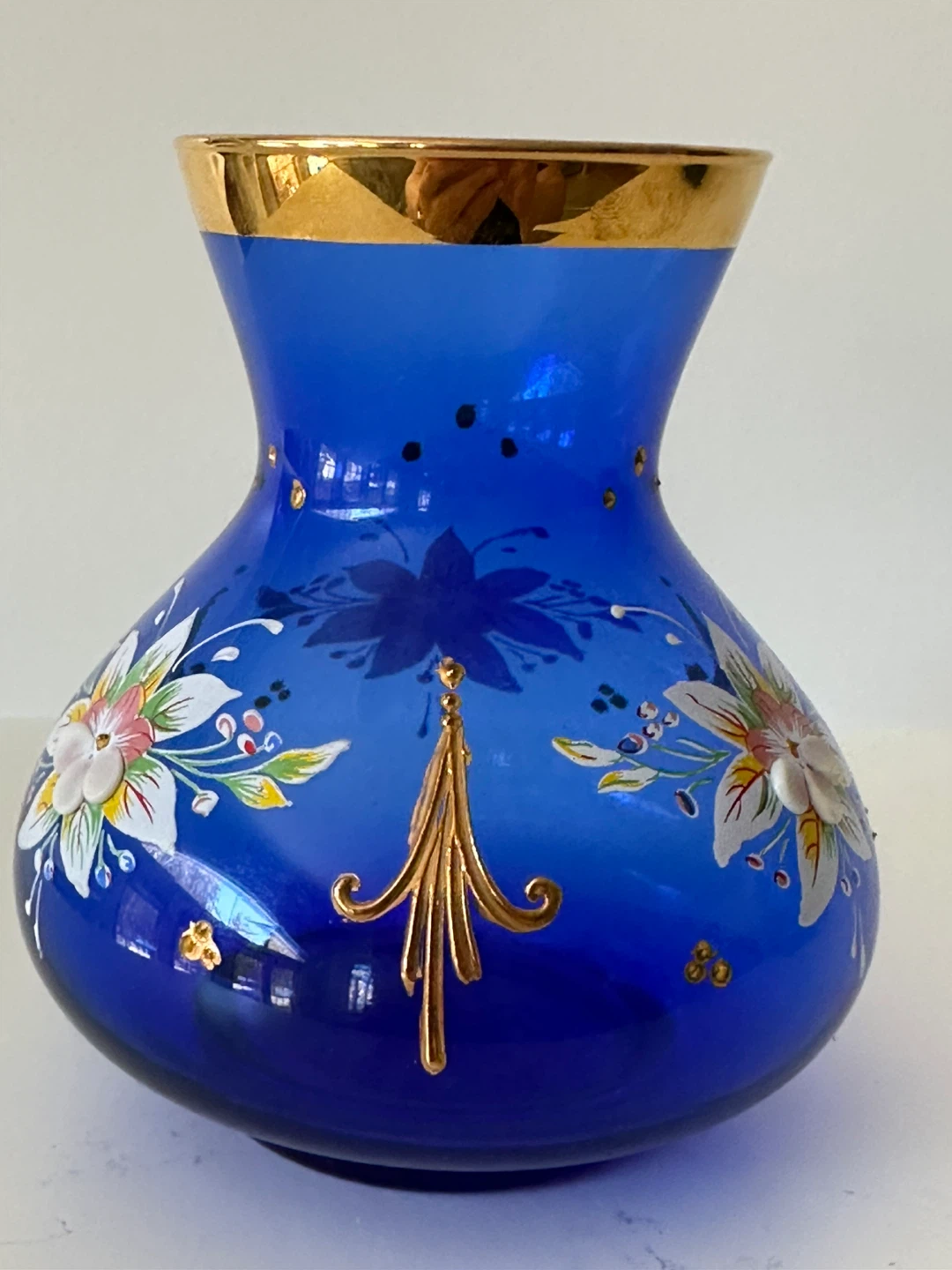 Vintage Italian  Cobalt Blue Hand Painted Glass Vase - photo 2