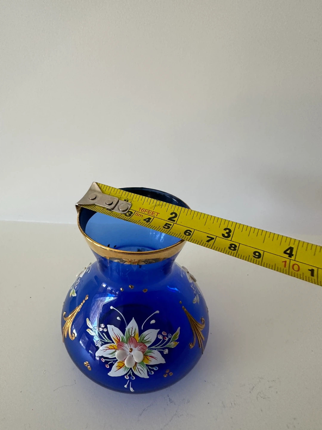 Vintage Italian  Cobalt Blue Hand Painted Glass Vase - photo 5