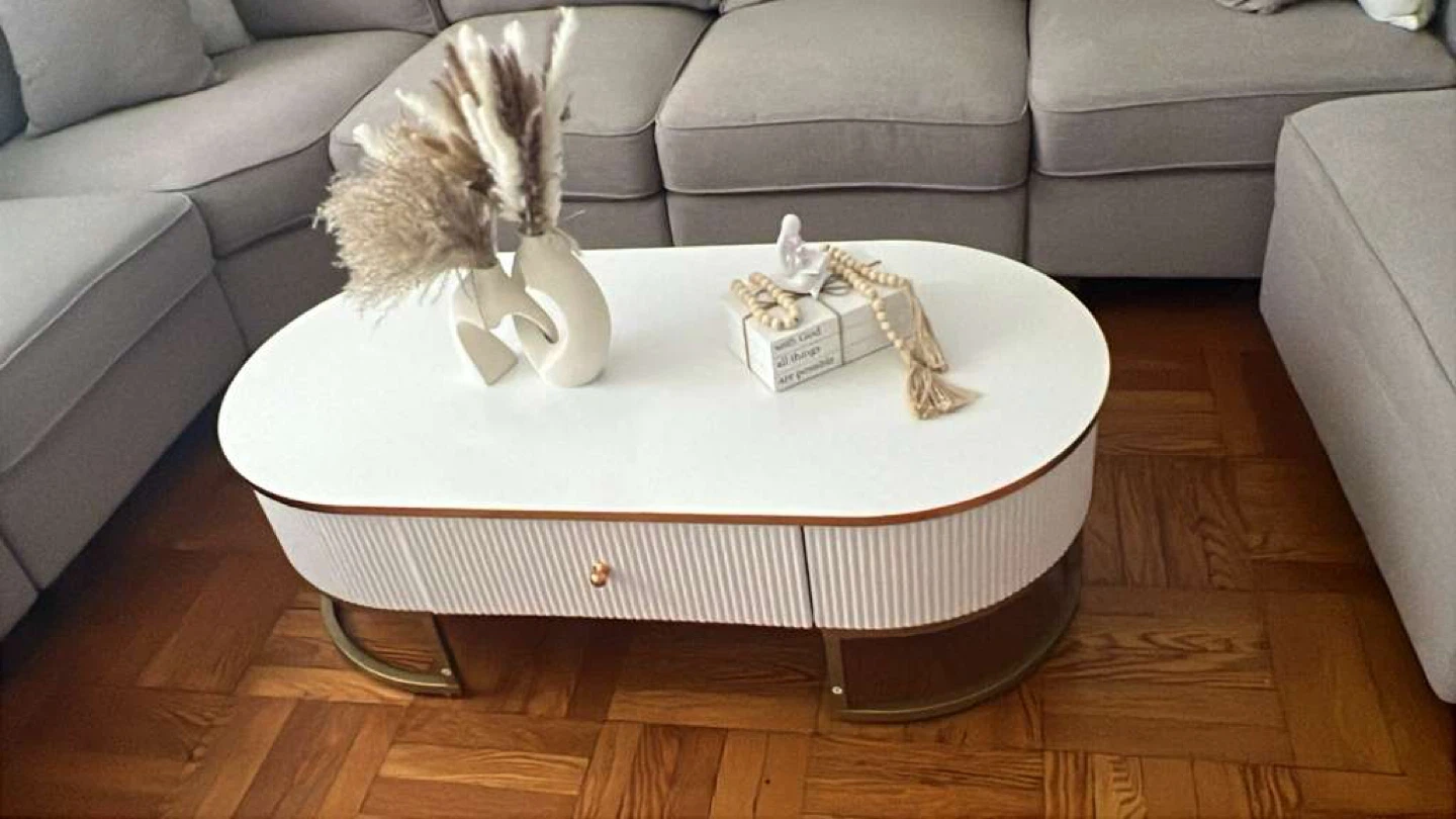 White Oval Coffee Table with Storage Drawers