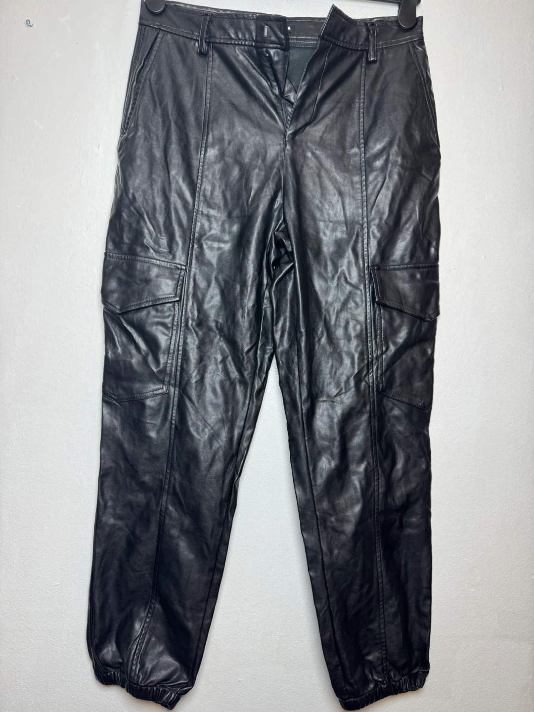 Fashion Nova Black Faux Leather Cargo Pants Size L