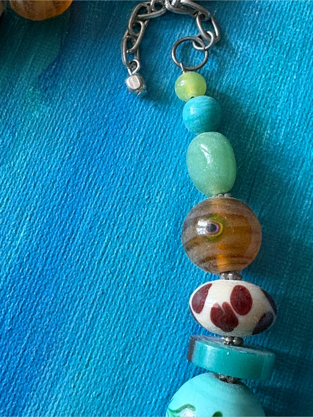 Ceramic Beaded Necklace with Turquoise and Amber Accents - photo 4