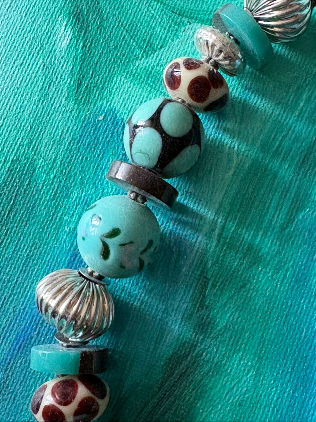 Ceramic Beaded Necklace with Turquoise and Amber Accents - photo 3