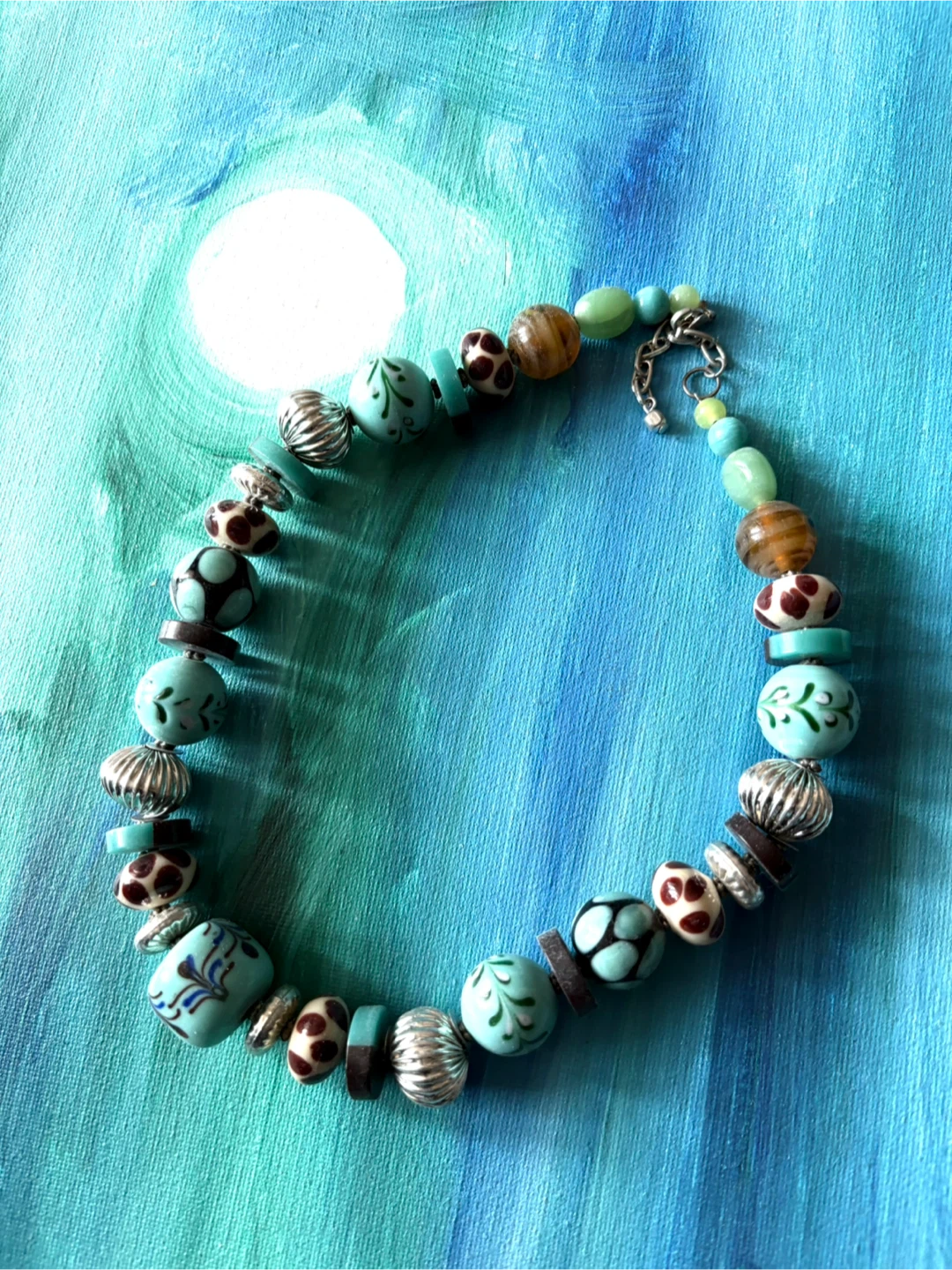 Ceramic Beaded Necklace with Turquoise and Amber Accents - photo 2