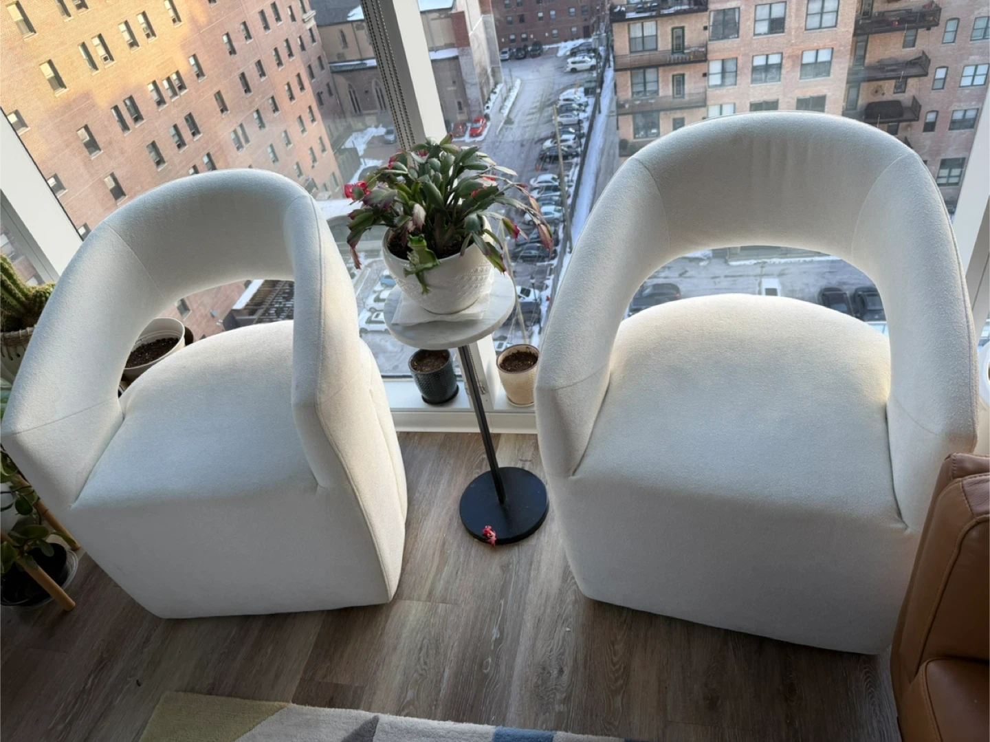 White Boucle Accent Chairs (Pair) - photo 4