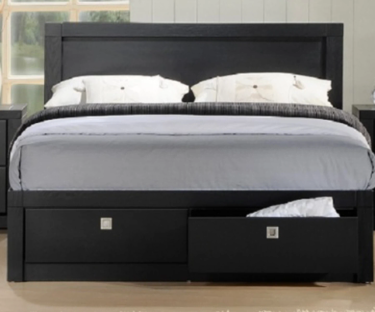 Dark Wood Queen Bed Frame with Storage Drawers