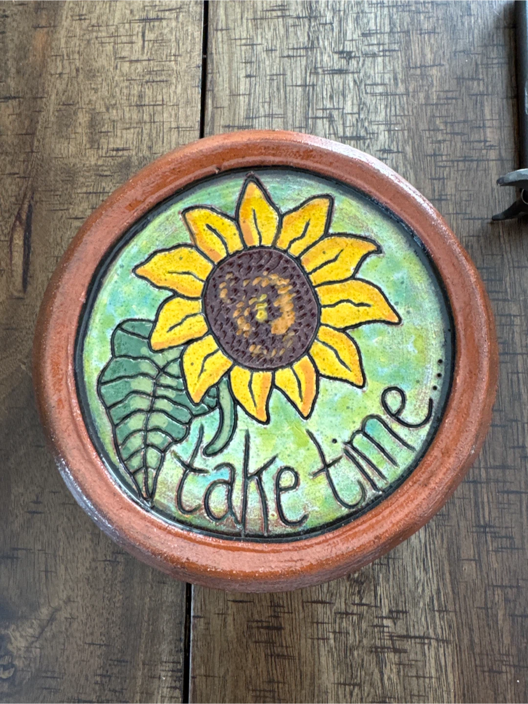 Decorative Plate with Sunflower and "Take Time" Quote
