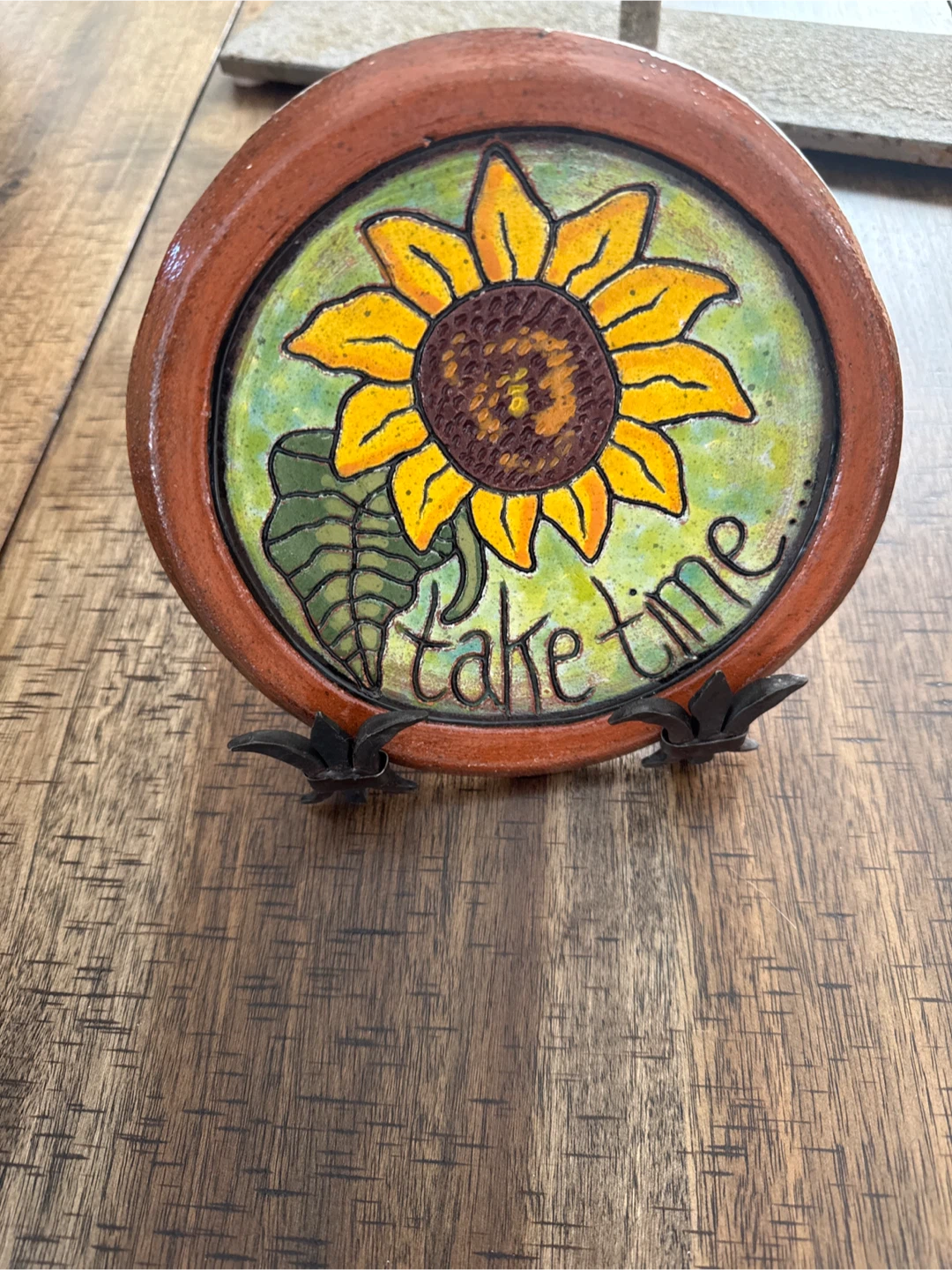 Decorative Plate with Sunflower and "Take Time" Quote - photo 2