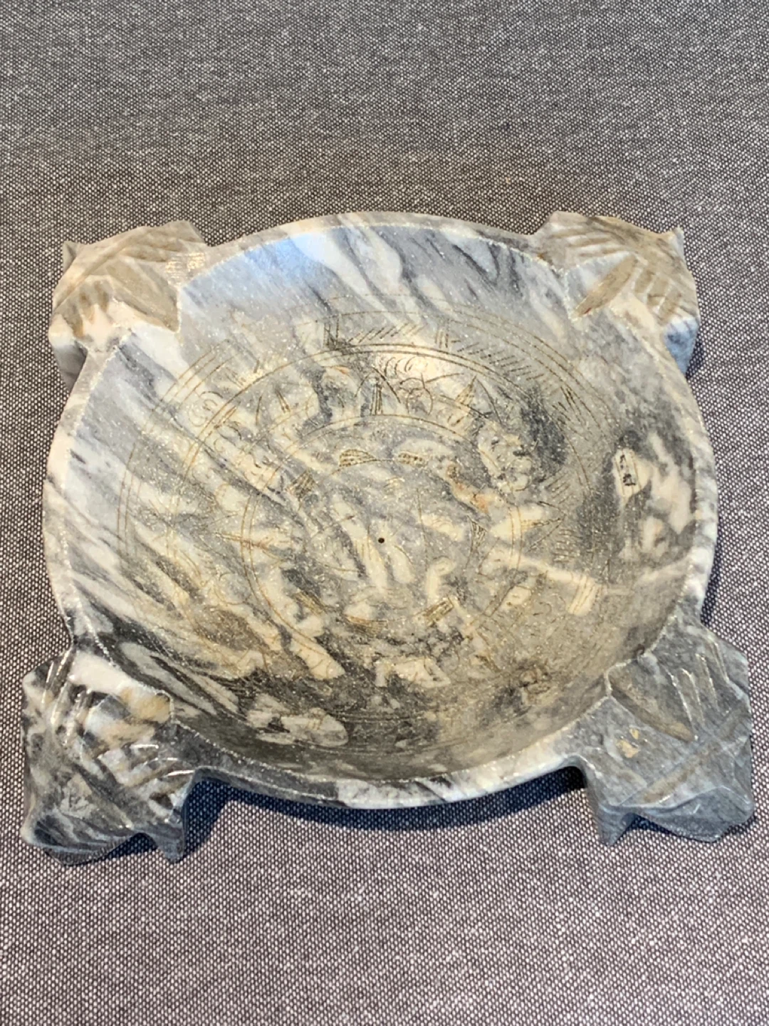 Hand-Carved Marble Aztec Warrior & Calendar Ashtray