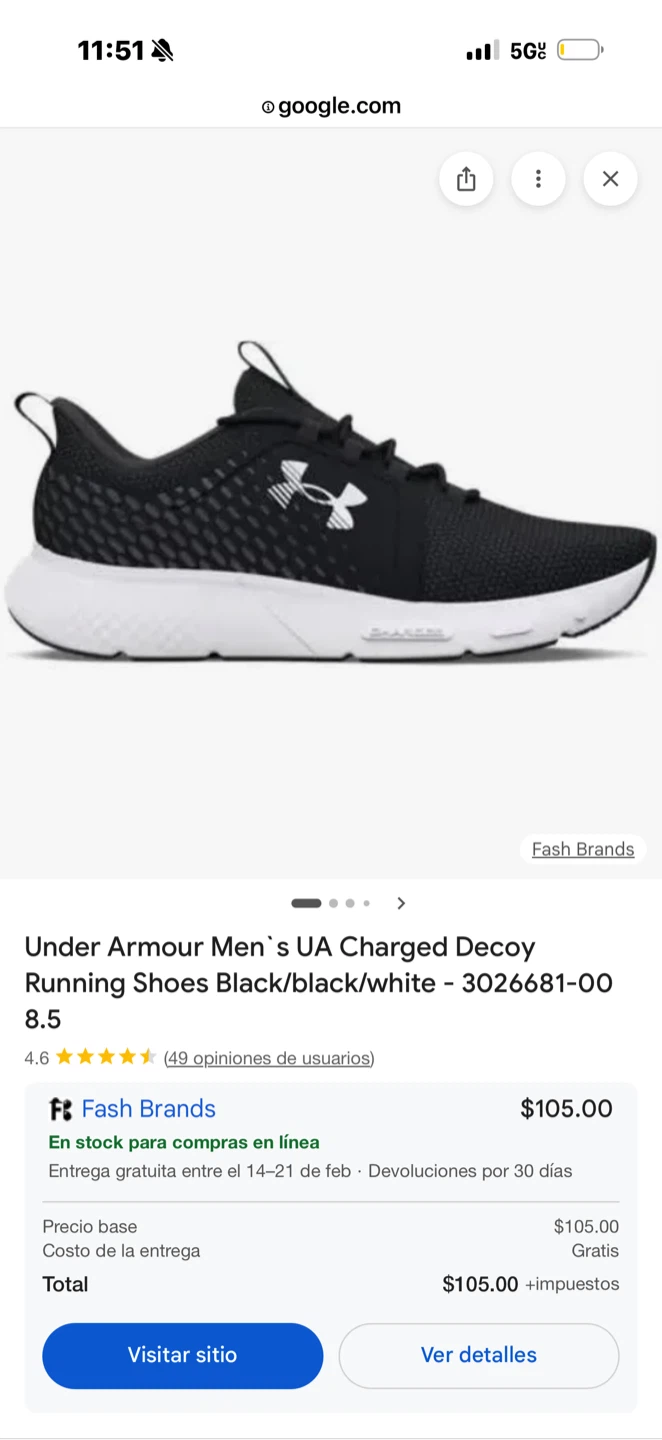Under Armour Charged Decoy 'Negro y blanco. 10side