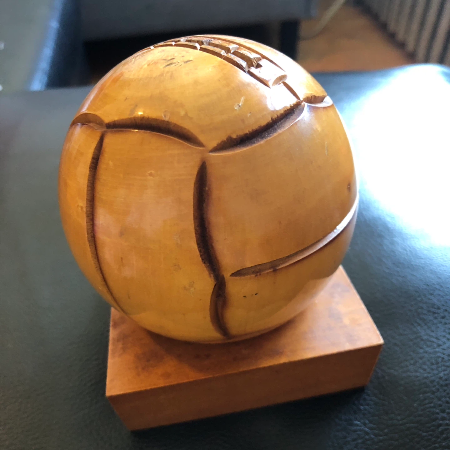 Vintage Wooden Soccer Ball Coin Bank
