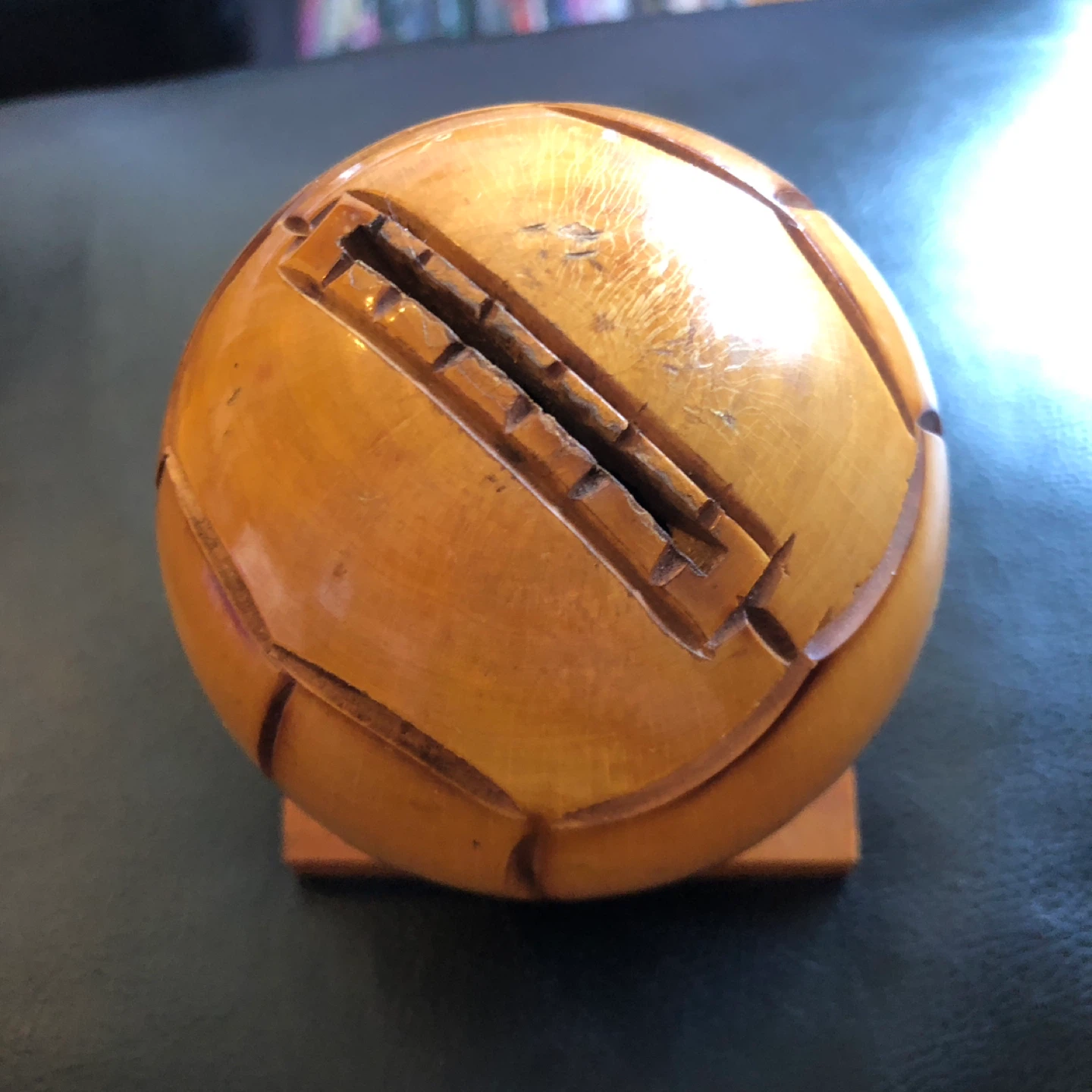 Vintage Wooden Soccer Ball Coin Bank - photo 2