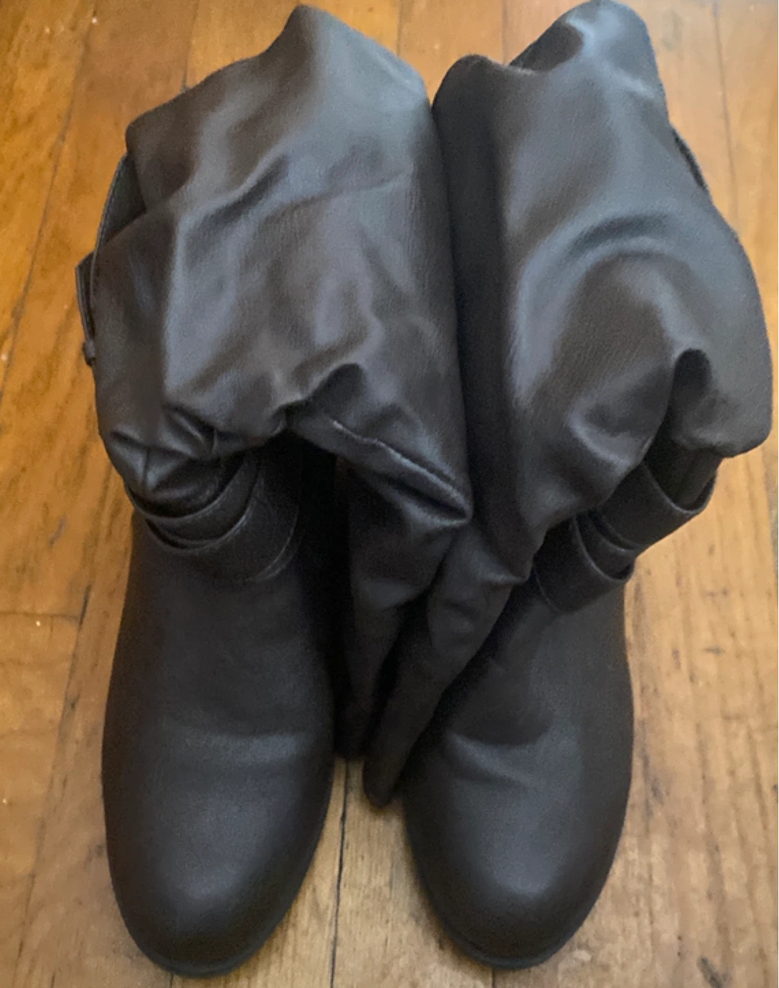 Brown Faux Leather Slouch Boots with Buckles - photo 2
