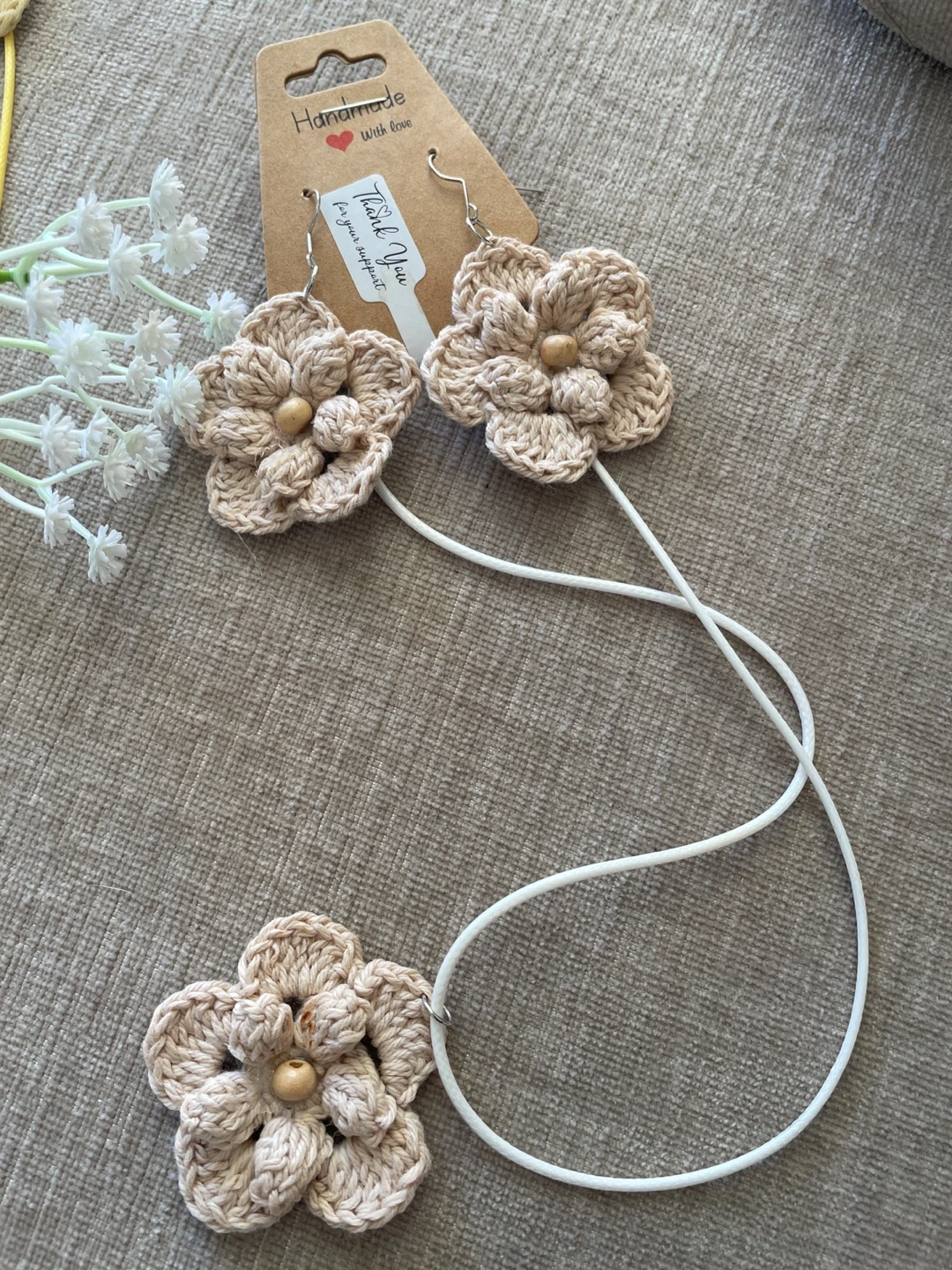 Handmade Crochet Flower Earrings and Necklace Set🏆 - photo 5