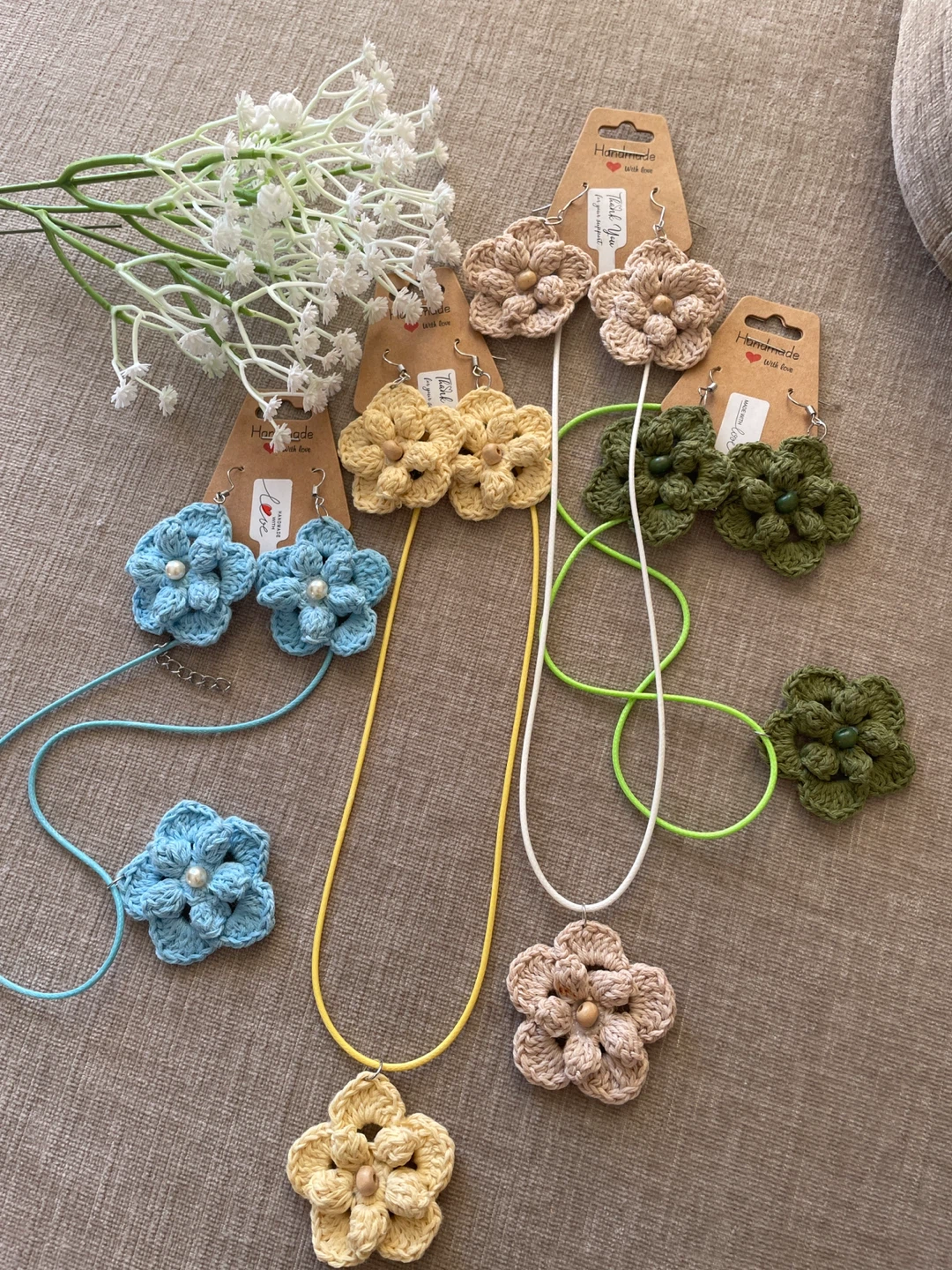 Handmade Crochet Flower Earrings and Necklace Set🏆