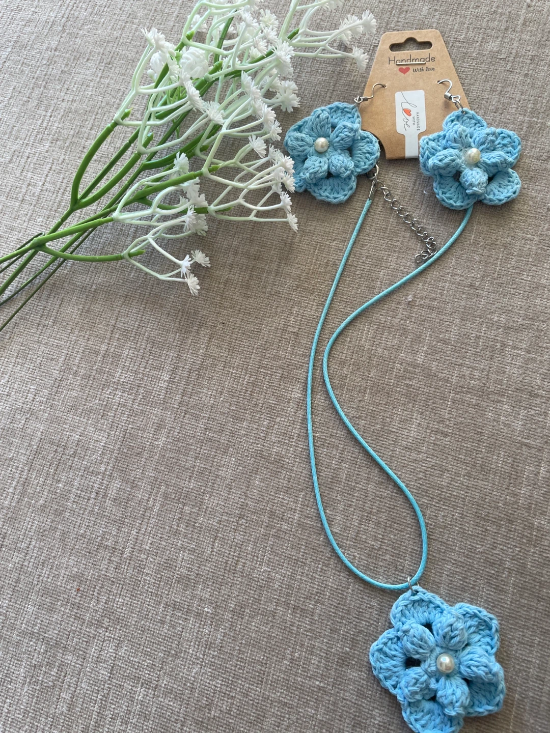 Handmade Crochet Flower Earrings and Necklace Set🏆 - photo 2