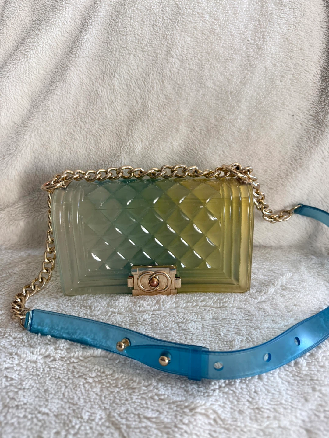 Clear Jelly Handbag with Gold Chain