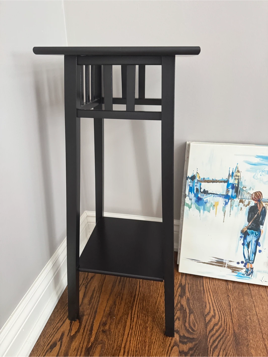 IKEA Black Tall Accent Table plant stand - photo 3