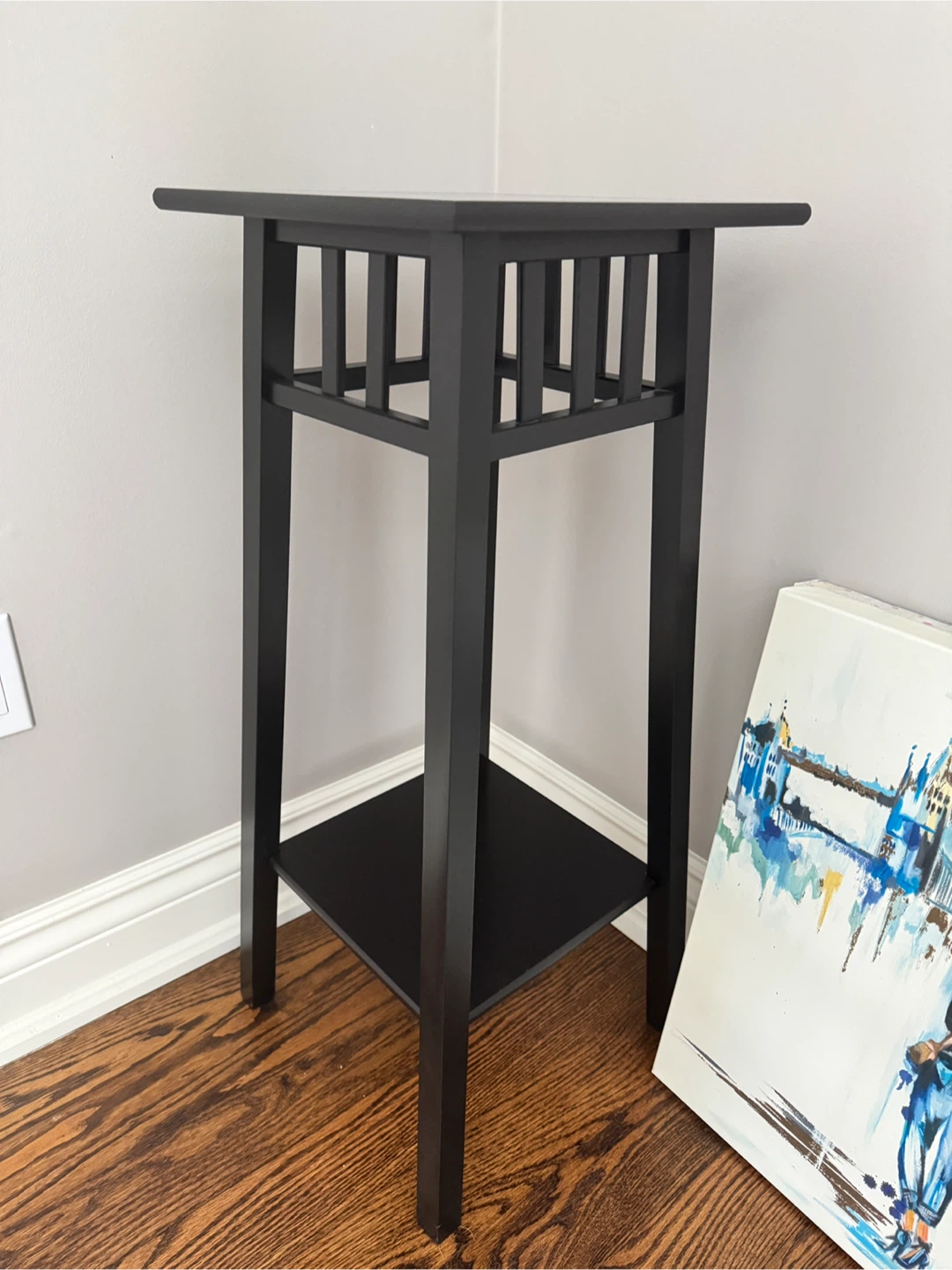 IKEA Black Tall Accent Table plant stand - photo 4