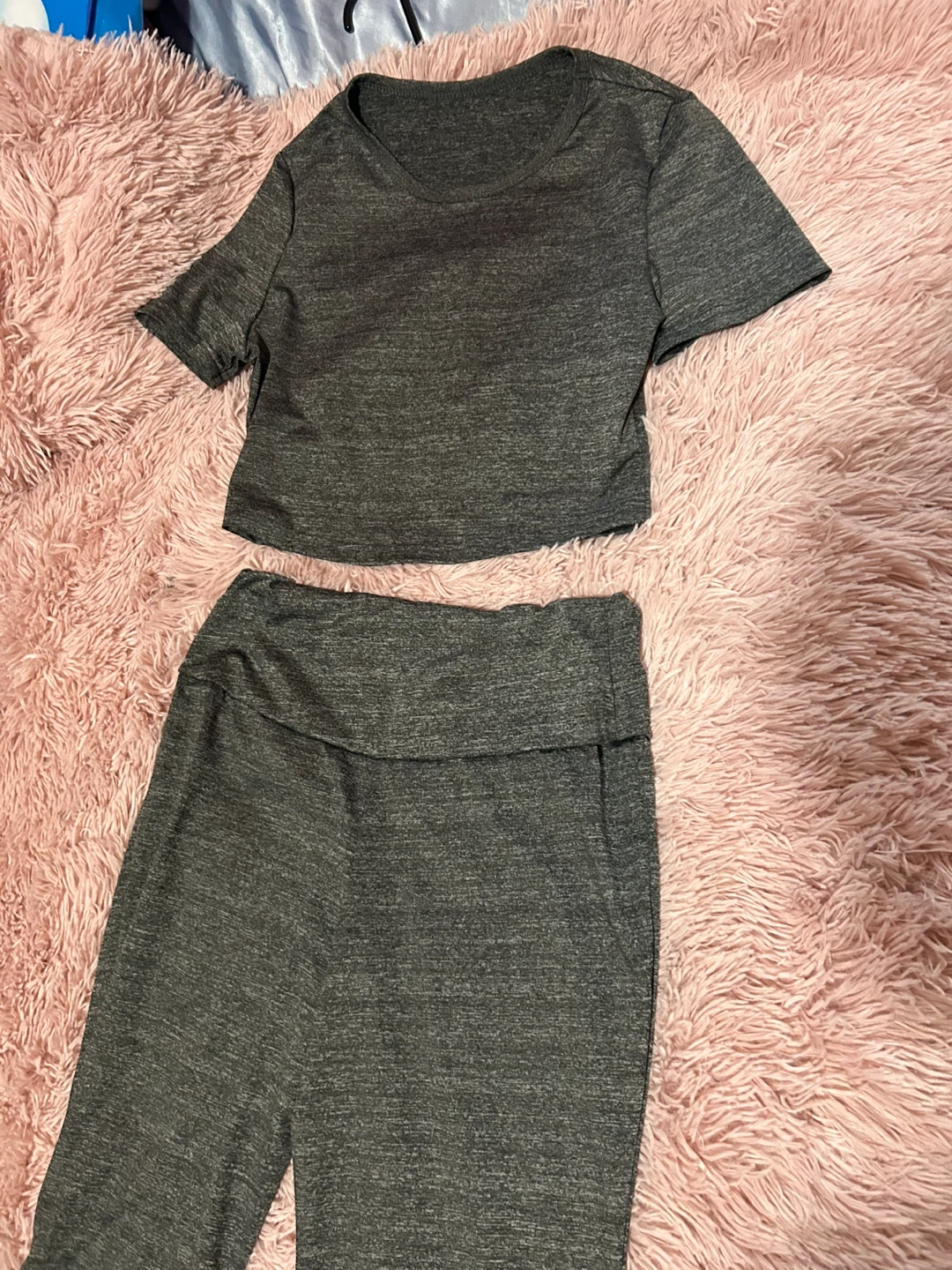 Grey Marled Crop Top and Bell Bottom Pants Set🏆 - photo 3