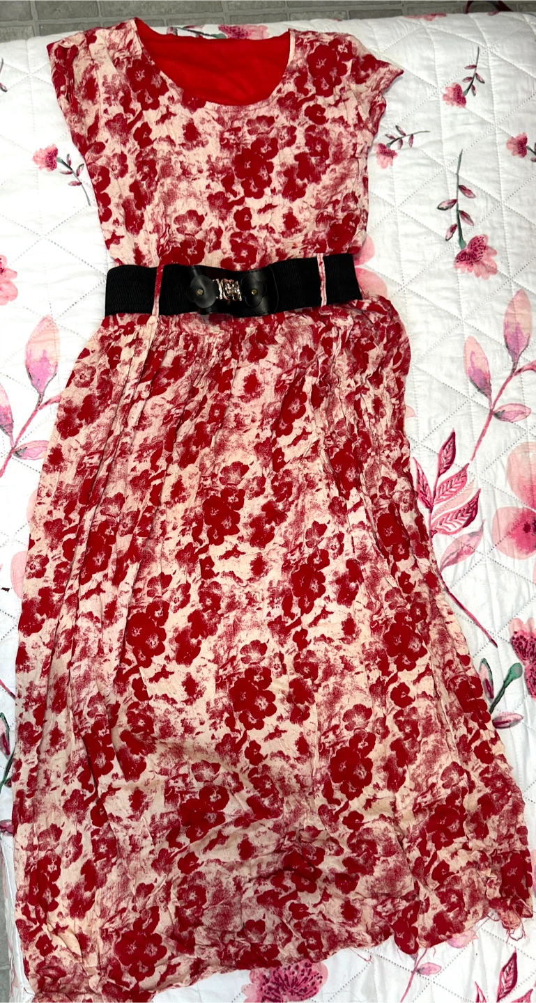 Women's Floral Print Dress with Belt - photo 2