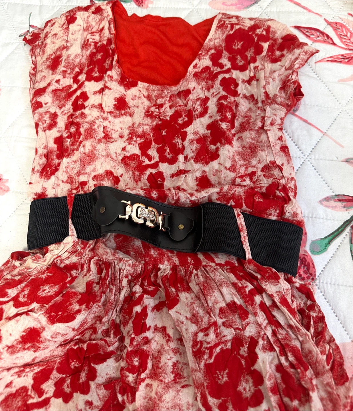 Women's Floral Print Dress with Belt