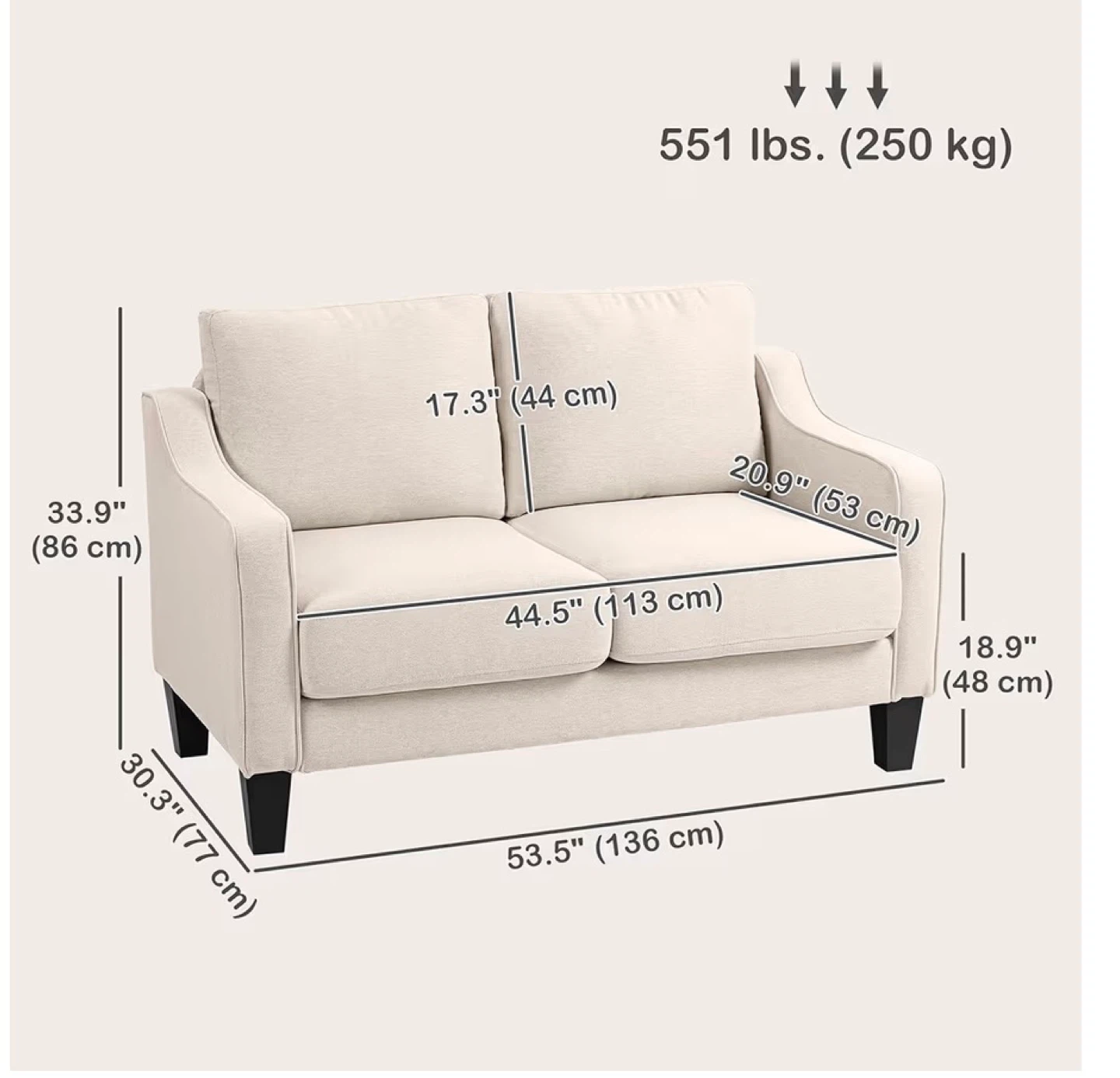 Cream Loveseat Sofa - photo 2
