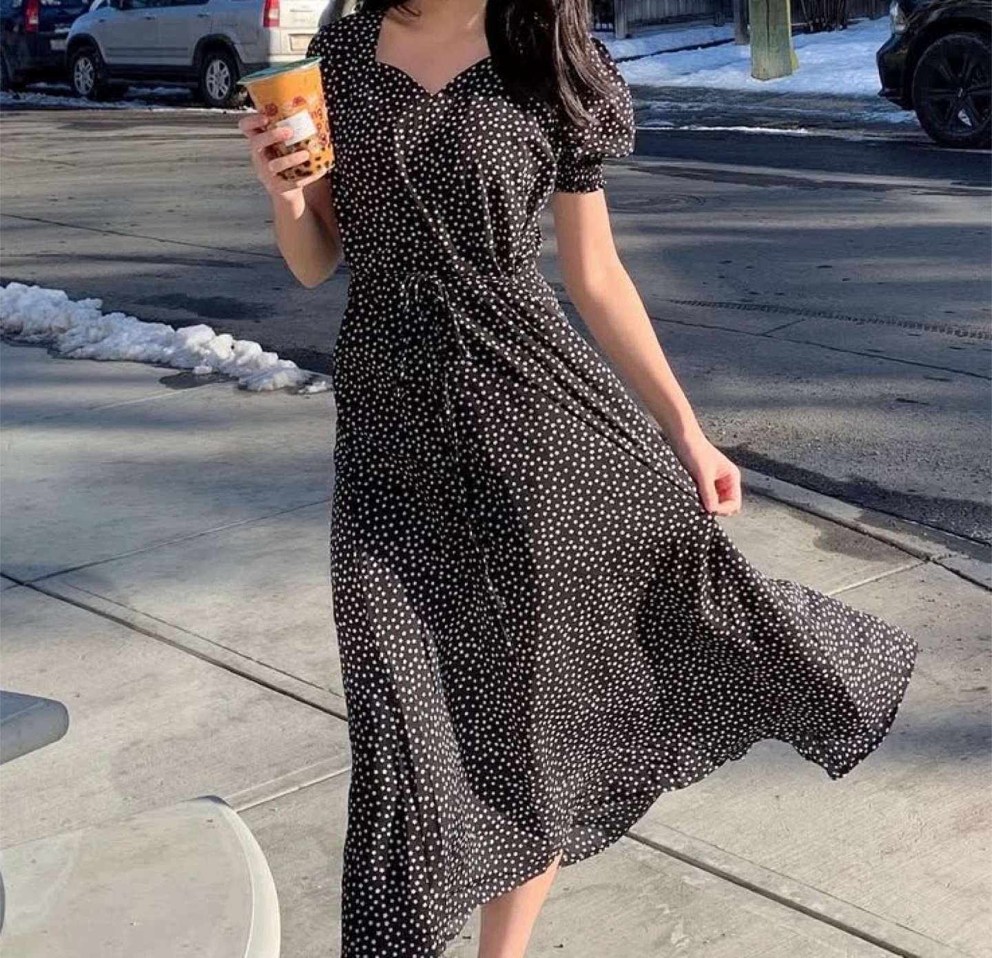 Black and White Flower Midi Dress