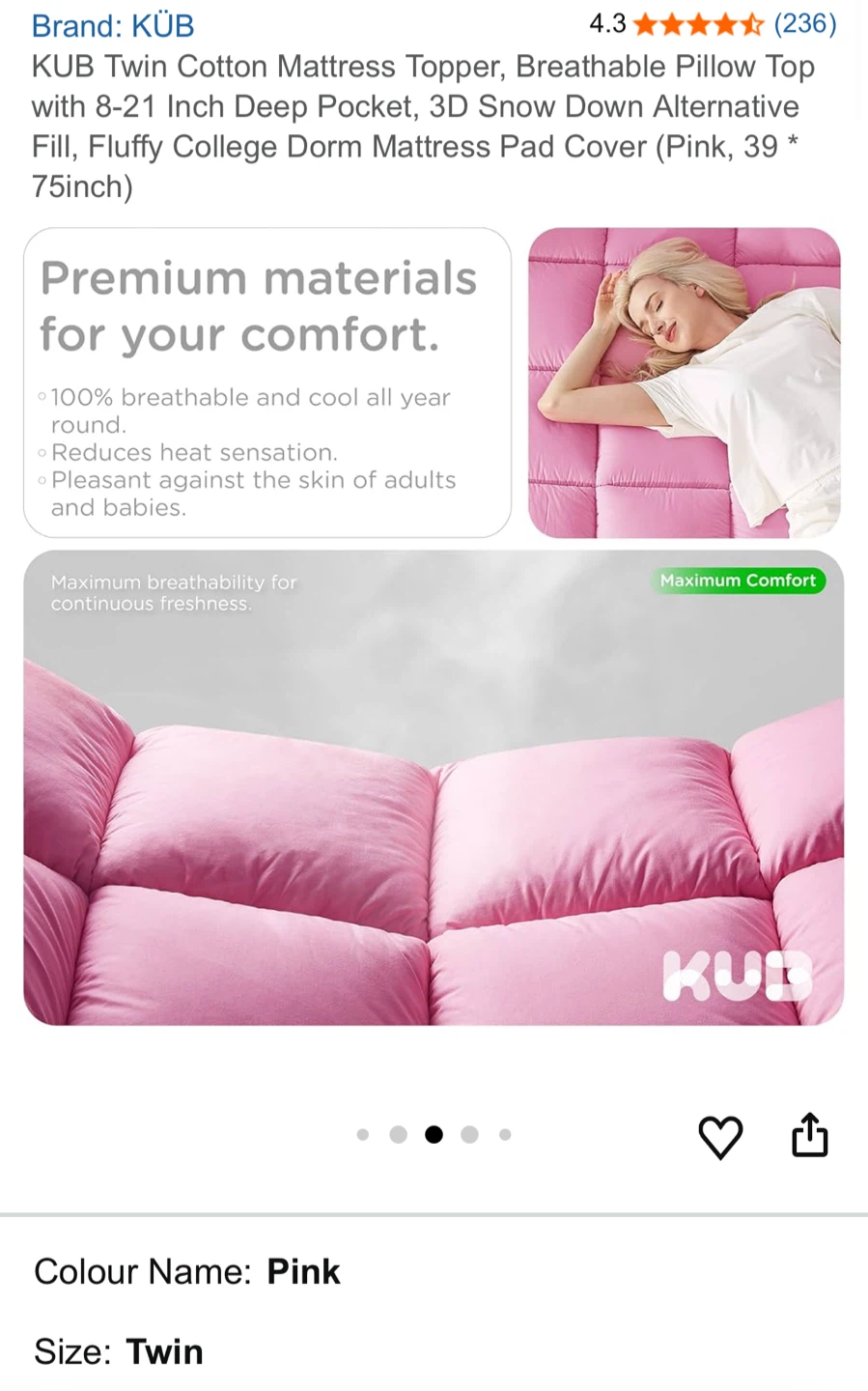 KUB Twin Cotton Mattress Topper - photo 5