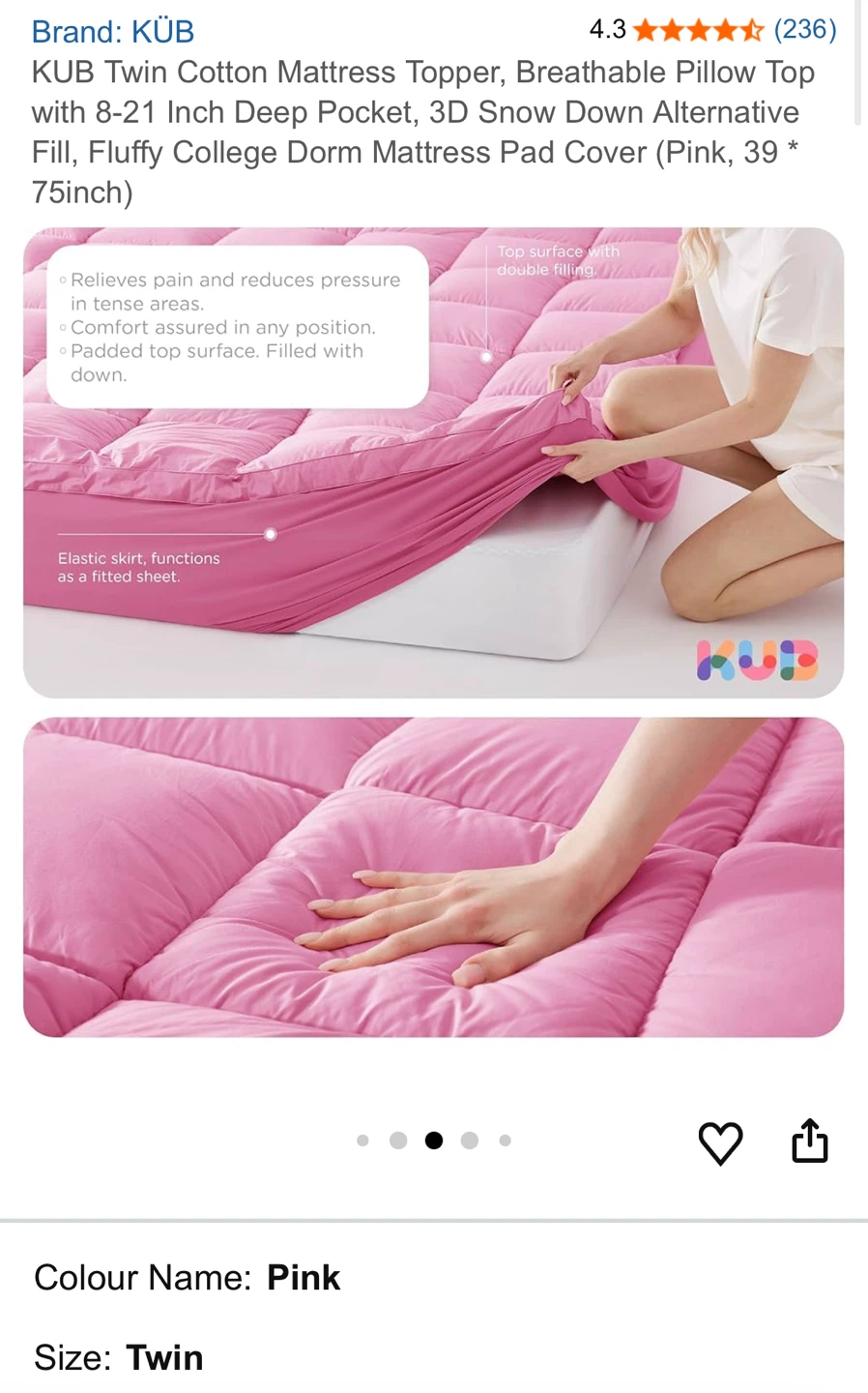 KUB Twin Cotton Mattress Topper - photo 3