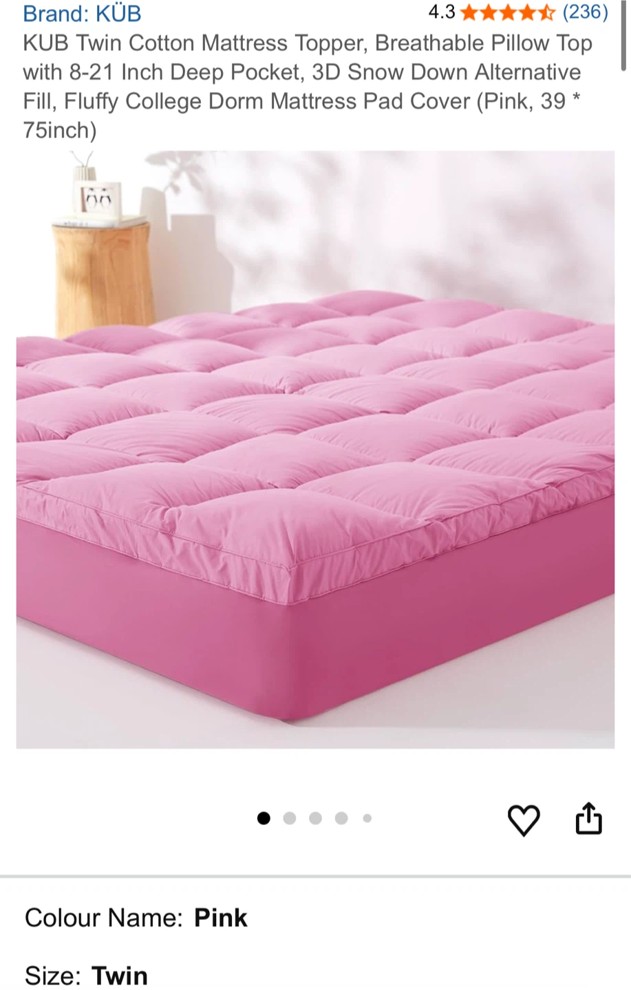 KUB Twin Cotton Mattress Topper