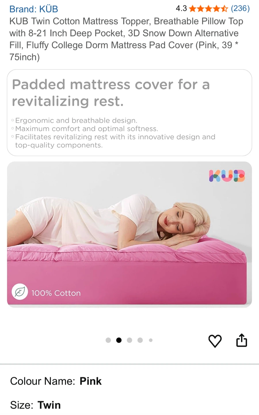 KUB Twin Cotton Mattress Topper - photo 2