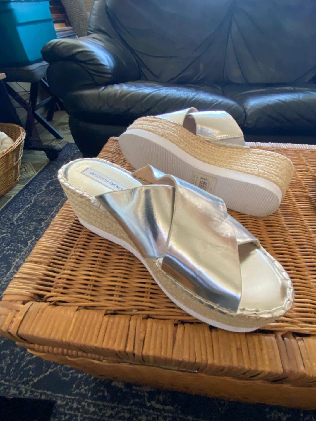 Saks Fifth Avenue Metallic Wedge Espadrille Sandals