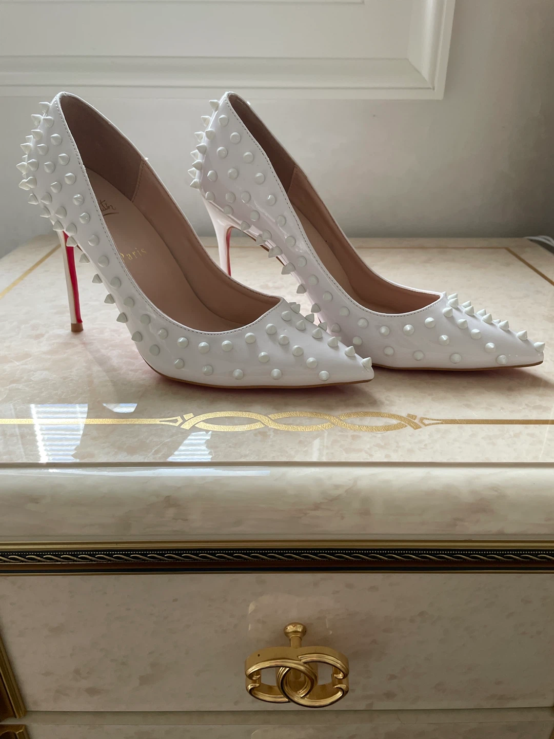 Christian Louboutin White Spiked Heels