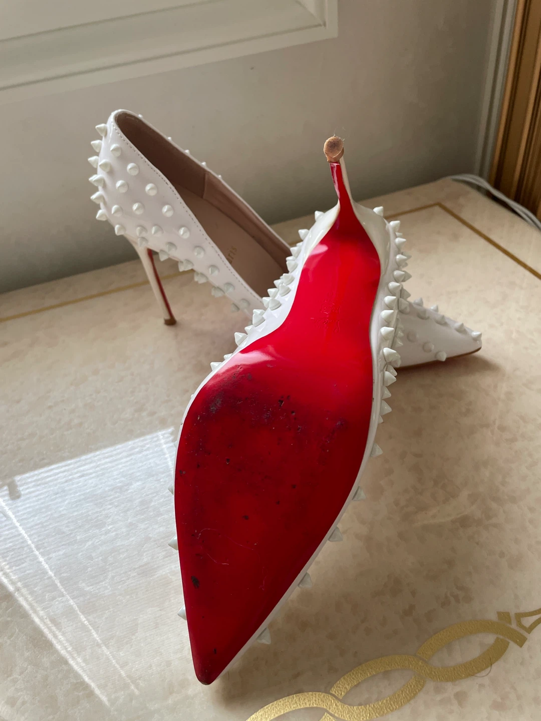 Christian Louboutin White Spiked Heels - photo 2