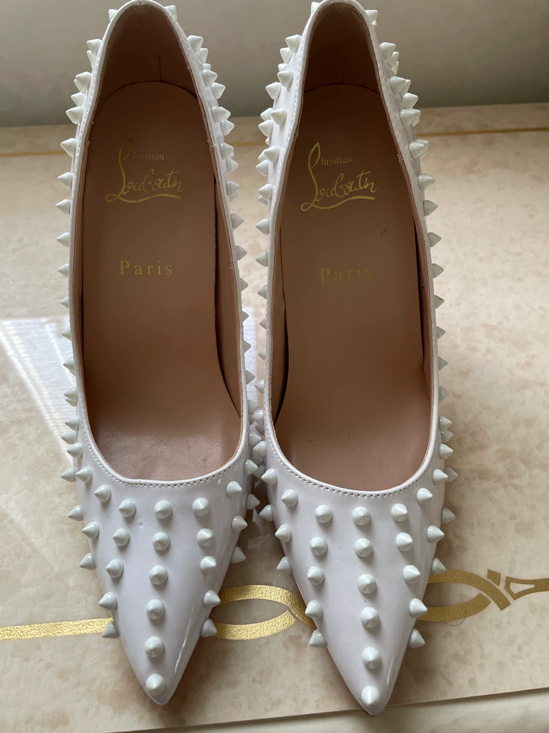 Christian Louboutin White Spiked Heels - photo 3
