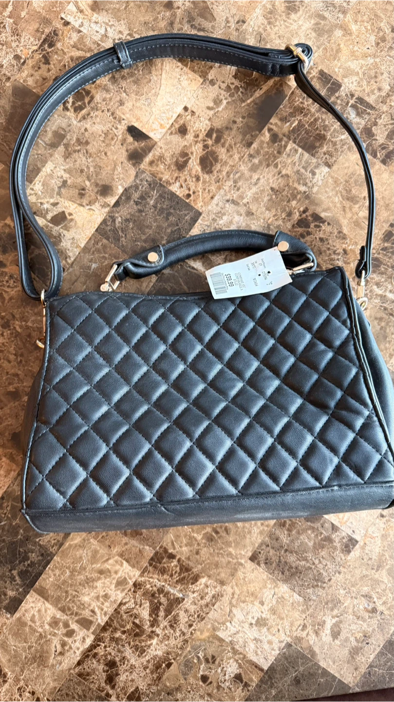 Black Quilted Satchel Handbag