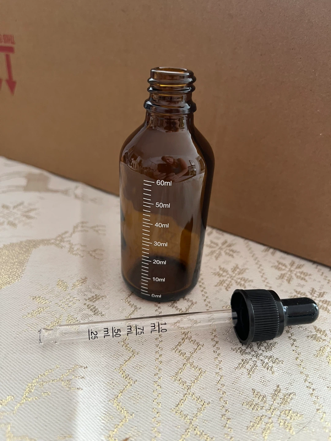 30 Dark Amber Glass Dropper Bottles (New In Box)