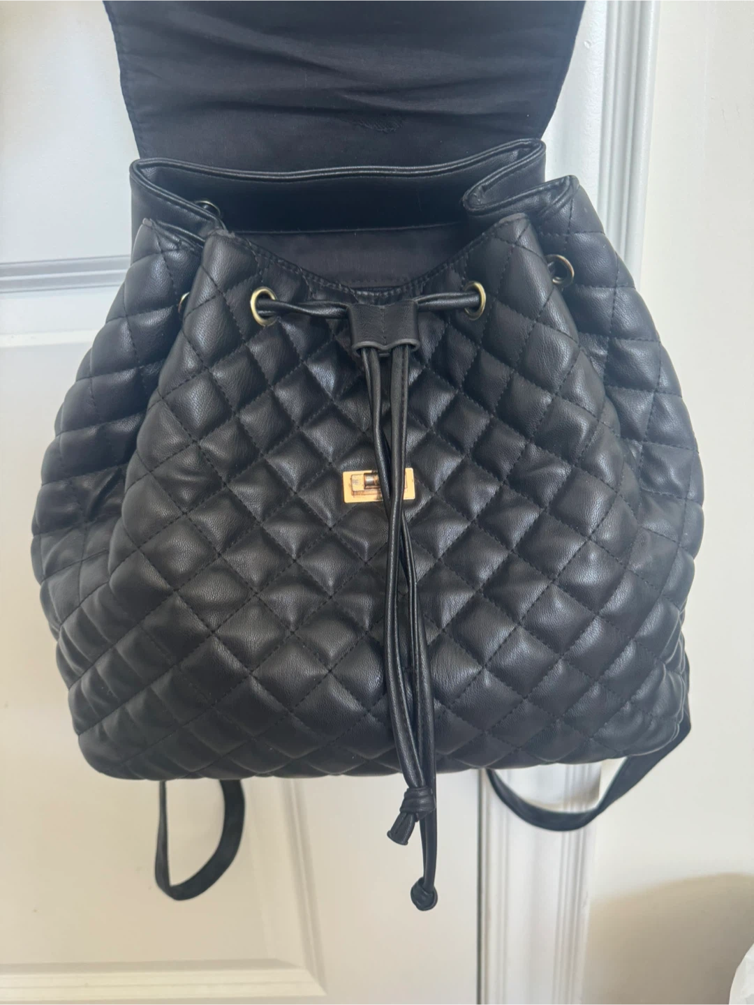 Black Quilted Faux Leather Backpack - photo 2