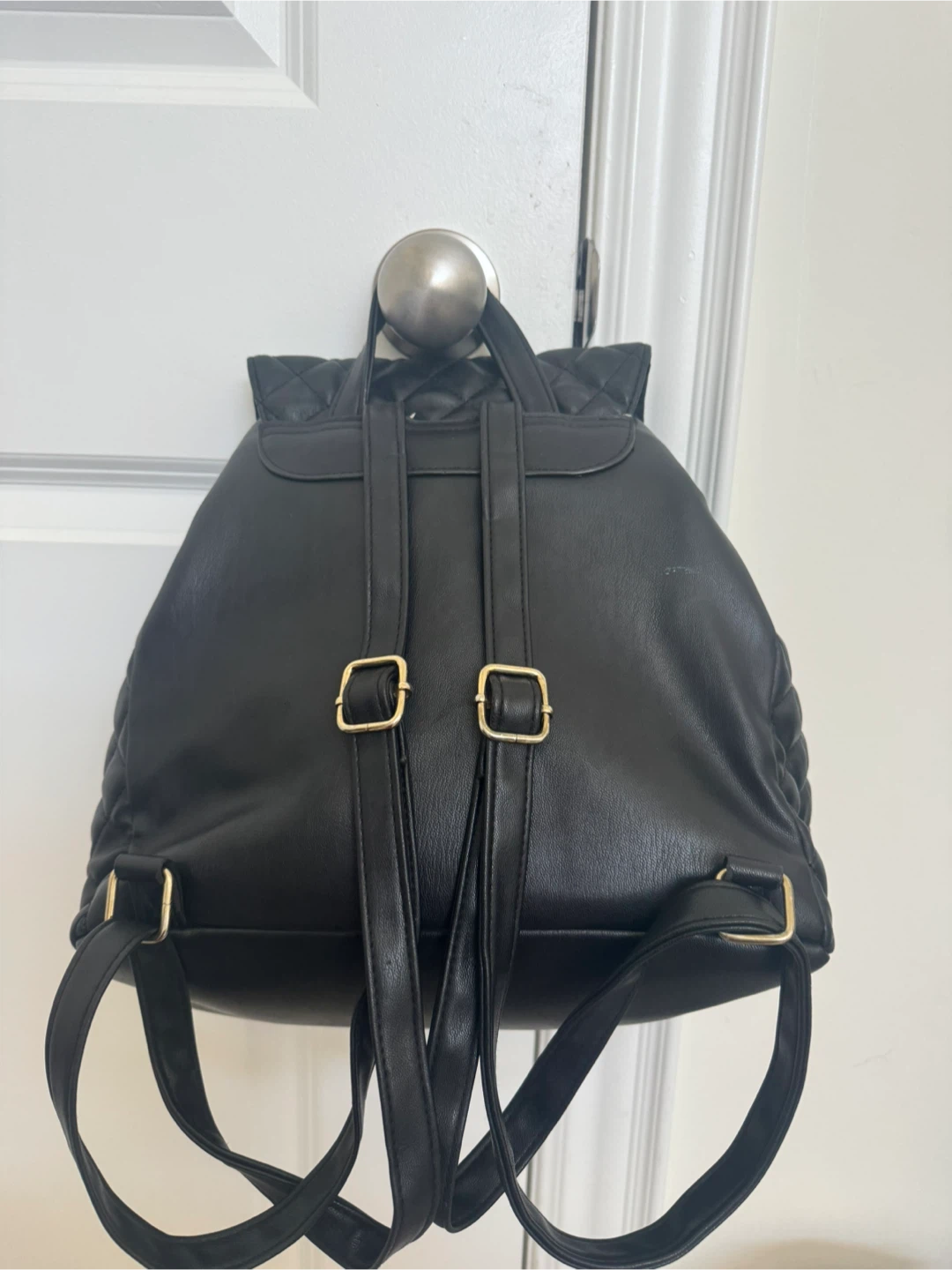 Black Quilted Faux Leather Backpack - photo 3
