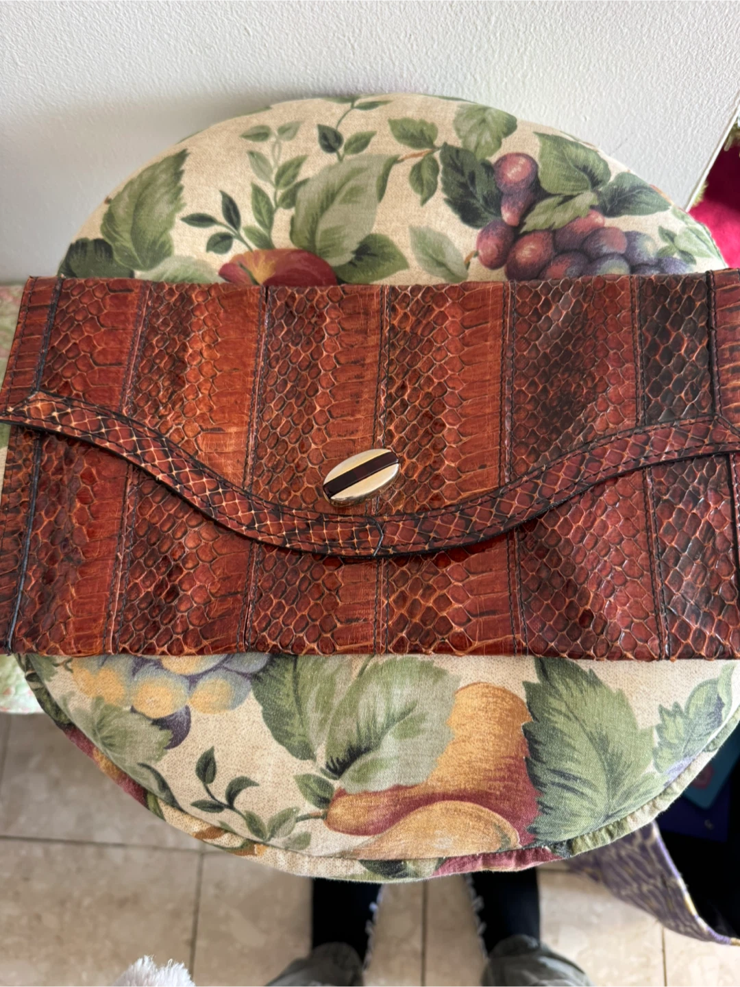 Vintage Snakeskin Clutch Purse - Reddish Brown