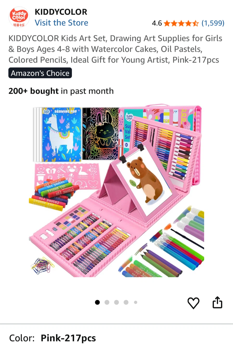 KIDDYCOLOR Kids Art Set - Pink 217pcs
